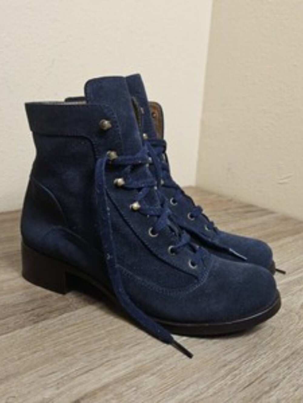 Navy Blue Glitter Suede Leather Lace Up Boots EU 40 / US 9.5-10 highly unusual